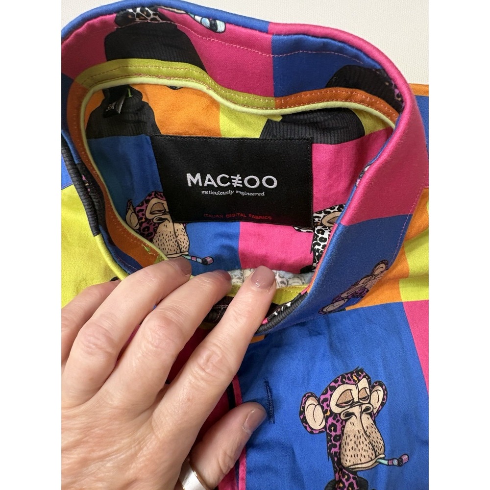 Maceoo Galileo Mens Colorful Ape Print Short Sleeve Cotton Button Up Shirt M - Picture 3 of 5